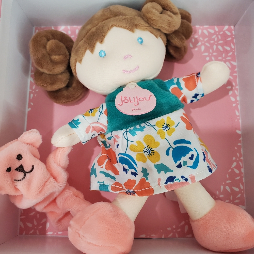 JoliJou Paris Demoiselles Green My First Doll Lovely Plush 7" Floral Dress NIB